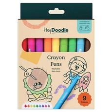 HeyDoodle 無毒可水洗蠟筆組 9色, 混合顏色, 1組