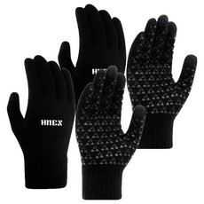 HNEX 智慧型手機觸控防寒防滑運動針織手套 雙手穿戴組, 黑色, 2套