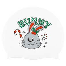 REALLYGOODSWIM Heart Bunny 聖誕版矽膠泳帽, 白色, 1個