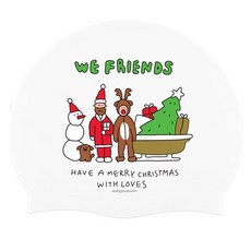 REALLYGOODSWIM 聖誕朋友們 矽膠泳帽, 白色, 1個