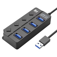인네트워크 USB3.0지원 개별전원 스위치 4포트 확장 USB허브 IN-3U4BK, 블랙, 1개