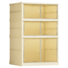 Life+ 日式簡約超大容量加厚免安裝一體式折疊鞋盒 高款 1個 + 正常款 2個, 白色, 3層