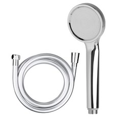 PURESOO 單功能增壓蓮蓬頭 + PVC淋浴軟管 2m 套組, 鉻色(蓮蓬頭), 銀色(淋浴軟管), 1套