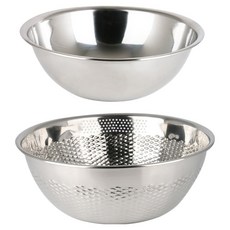 Livingglory 韓國製造 全不鏽鋼攪拌盆 + 洗米盆組, 1套, 不鏽鋼攪拌盆 迷你 + 洗米盆 小