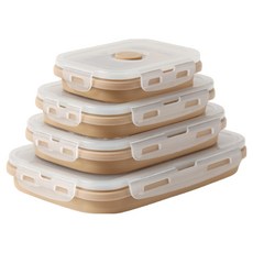 EasySili 矽膠便當盒 可摺疊 折疊式 午餐盒 4件組, 棕色, 1套