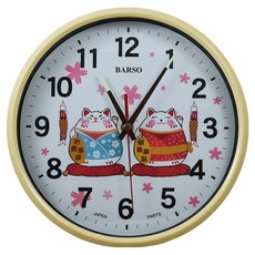 BARSO 可愛招財貓靜音夜光掛鐘 BS-812, 黃色