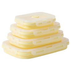 EasySili 矽膠便當盒 可摺疊 折疊式 午餐盒 4件組, 黃色, 1套