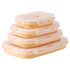 EasySili 矽膠便當盒 可摺疊 折疊式 午餐盒 4件組, 蜜桃色, 1套