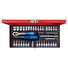 KING TONY 金統立 專業級套筒扳手工具39件組 二分 DR KT2539MR 1/4吋, 1套, 六角星型起子頭套筒 8個 + 六角起子頭套筒 7個 + 加長型接杆 2個 + 公制六角標準套筒 12個 + 六角星型套筒 4個 + 四角方杆 + 滑杆 + 24齒膠套握把棘輪扳手 + 萬向接頭