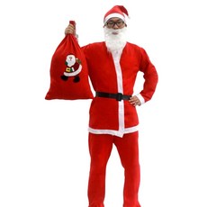 Elsso 男士聖誕爸爸聖誕老人服裝 上衣 + 下身 + 腰帶 + 帽子 + 鬍子 + 袋子 全套組
