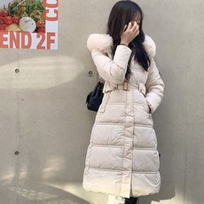 TANIZ Olaf修身絎縫附腰帶女款連帽長版鋪棉外套