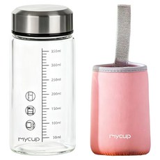 德利生活 刻度玻璃便攜牛奶杯 + 隔熱杯套, 透明色, 1個, 350ml