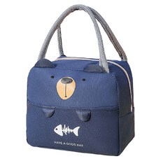 PeNi 培婗 可愛動物立體保溫便當袋, 抱抱藍小熊, 1個