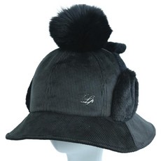 lupeo 女性冬季防寒燈芯絨耳罩狐狸毛球毛絨護耳安哥拉毛繫帶漁夫帽, BLACK, 1個