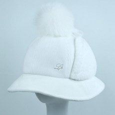 lupeo 女性冬季防寒燈芯絨耳罩狐狸毛球毛絨護耳安哥拉毛繫帶漁夫帽, WHITE, 1個