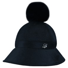 lupeo 女性秋冬毛呢後開衩狐狸毛球高爾夫球帽, 1個, 黑色