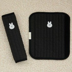 맘스포유 패브릭 100수 누빔 자수 유모차 안전벨트 커버 M 토니, 블랙, 2개