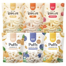 로지오가닉 유기농 쌀과자 퍼프 6종세트, 블루베리, 배, 바나나, 혼합맛(사과/비트/당근), 귀리, 백미, 1세트