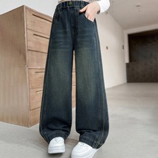 兒童針織丹寧保暖刷毛內裡寬鬆直筒牛仔褲