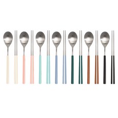 라온누리 스크래치 없는 델라 올스텐 컬러 수저 7벌 세트, 올컬러(실버, 아이보리, 피치핑크, 딥에메랄드, 딥블랙, 블루그레이, 블루그린, 브라운리프), 숟가락 7종 + 젓가락 7종, 1세트