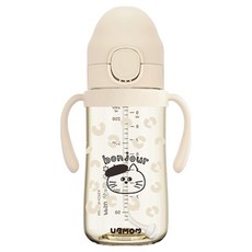 유비맘 유아 PPSU 봉주르몽 원터치 빨대컵, 280ml, 1개, 베이지