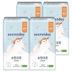 secretday 韓國原裝進口 純棉纖合超薄護墊, 4個, 40片, 加長型 18cm
