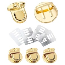 코히모 둥근형 포인트 가방 잠금 장식 4p + 고정판 4p 세트 5W0708, 골드, 1세트