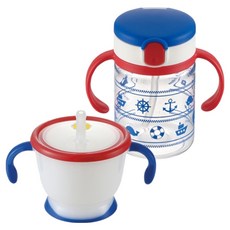 Richell 利其爾 嬰兒吸管式居家杯 150ml + 外出杯 200ml, 藍色, 1套, 350ml
