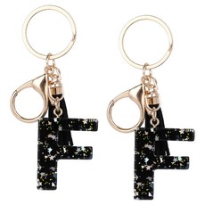 流蘇鑰匙圈 黑色樹脂字母鑰匙圈 F, 混合色, 2個