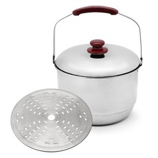 QUEEN SENSE Hekins 電磁爐不鏽鋼迷你深湯鍋 7L + 蒸盤套組, 銀色, 1套, 24cm