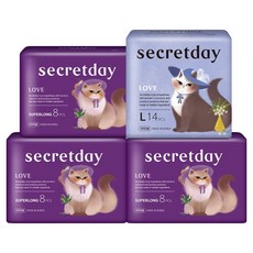 secretday Love 衛生棉組 大型 14片 + 超夜用型 8片 3包, 大型 + 超夜用型, 38片, 1組
