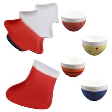 Dalsogum 聖誕節家庭派對 陶瓷盤2款 + 酒杯4款 套組, 混合色, 1套