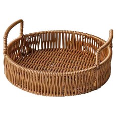 籐編風格桌面多用途收納託盤 BRP2057, 單一顏色, 1個