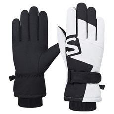 MarketA 女用S單車滑雪加厚運動手套 雙手套組, 白黑色, 1套