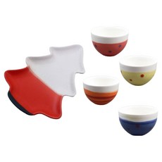 Dalsogum 聖誕節居家派對禮物 陶瓷樹形盤 + 酒杯4件組, 混合色, 1套