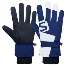 MarketA 男性S號自行車滑雪加厚運動手套 雙手穿戴組, 藍白色, 1套