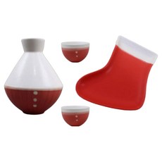 Dalsogum 聖誕節禮物 穿襪子的聖誕老人情侶清酒壺 + 2入酒杯 + 盤子組合, 1套, 半身清酒壺 + 2p酒杯 + 盤子