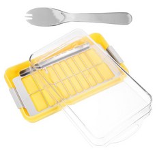 家適通 奶油切割保鮮盒 附不鏽鋼奶油叉 小, 透明色 + 黃色, 1個