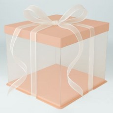 DesignPackage 2層透明蛋糕盒 3號 + 底板 + 緞帶套組, 粉紅色, 隨機出貨(緞帶), 1套