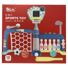 Baoli 寶麗玩具 高級幼兒5合1室內球類運動架含電子計分板 保齡球 + 棒球 + 足球 + 籃球 + 高爾夫球 1908, 混和顏色, 1套