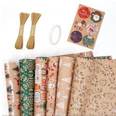 Inp DIY 聖誕經典 02 包裝紙 50 x 70 cm 6種 + 麻繩 2入 + 膠帶 + 貼紙組合, 混合顏色, 1套