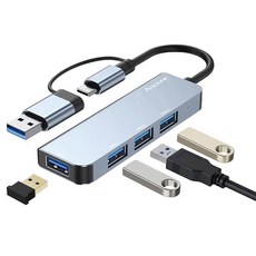 애니존 이중커넥터 USB-A + C타입 슬림 USB3.0 4포트 멀티허브 ANY-HUB3, 블랙, 1개