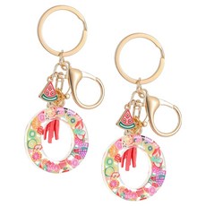 夏季樹脂吊飾水果字母鑰匙圈 O, 2個, 混合色