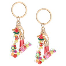 夏季樹脂吊墜水果字母鑰匙圈 V, 2個, 混合色