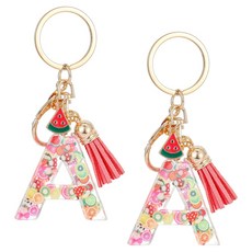 夏季樹脂吊飾水果字母鑰匙圈 A, 2個, 混合色