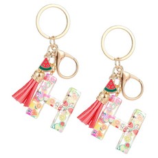 夏季樹脂吊飾水果字母鑰匙圈 H, 2個, 混合色