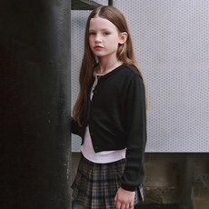 아동용 스탠다드핏 라운드 울혼방 가디건 AZH2CK02BK