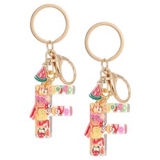 夏季樹脂吊墜水果字母鑰匙圈 F, 2個, 混合色