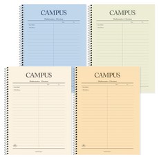 POPO FANCY 2000 Simple Line 校園兩欄式數學筆記本 4入組, 1套, 象牙白, 黃色, 藍色, 綠色