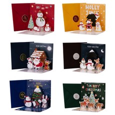 Inp 聖誕節6種基本款彈出式立體卡片 + 信封 + 貼紙組 POP-01 11 x 11 cm, 紅色+黃色+綠色+藍色+海軍藍+棕色, 6入